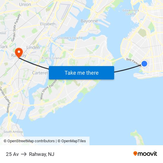 25 Av to Rahway, NJ map