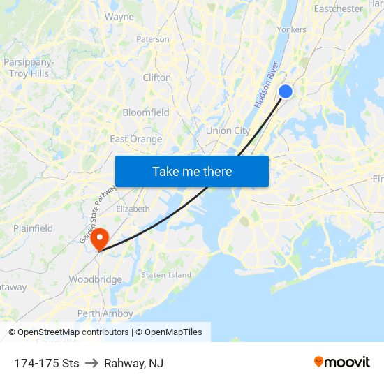 174-175 Sts to Rahway, NJ map