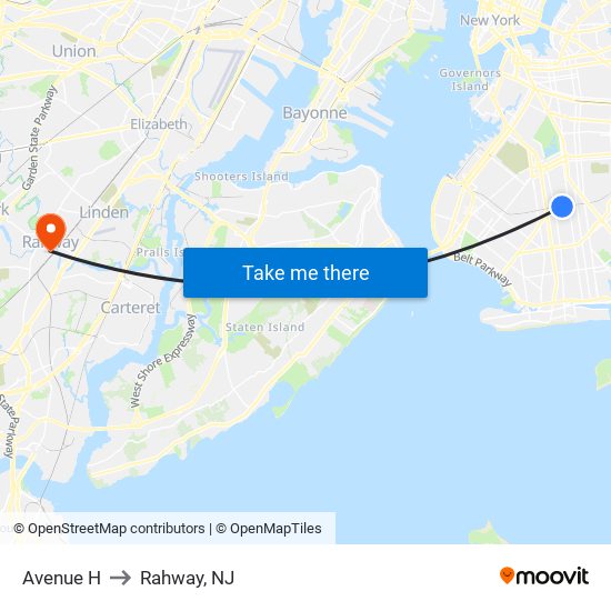 Avenue H to Rahway, NJ map