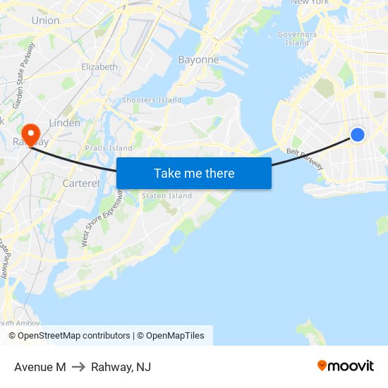 Avenue M to Rahway, NJ map