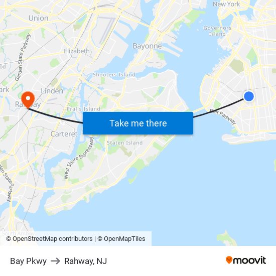 Bay Pkwy to Rahway, NJ map