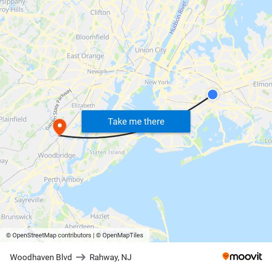 Woodhaven Blvd to Rahway, NJ map