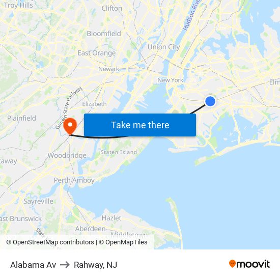 Alabama Av to Rahway, NJ map