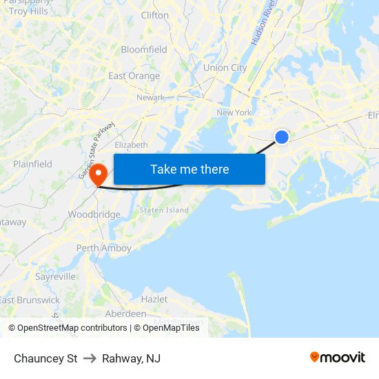 Chauncey St to Rahway, NJ map