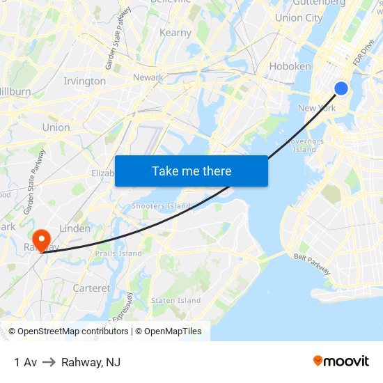 1 Av to Rahway, NJ map