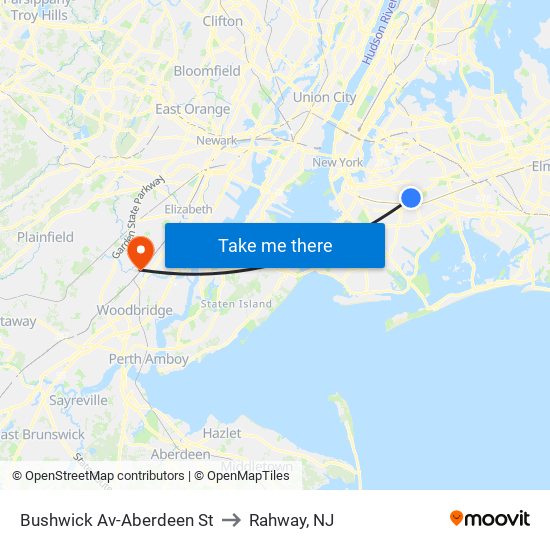 Bushwick Av-Aberdeen St to Rahway, NJ map