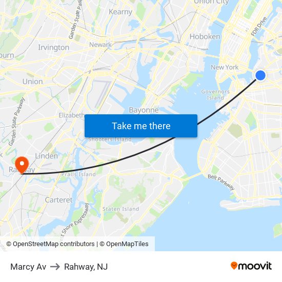 Marcy Av to Rahway, NJ map