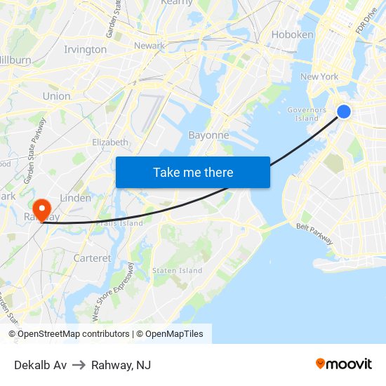 Dekalb Av to Rahway, NJ map