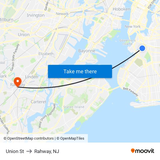 Union St to Rahway, NJ map