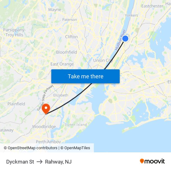 Dyckman St to Rahway, NJ map