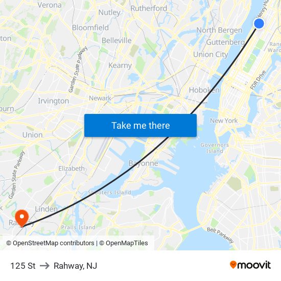 125 St to Rahway, NJ map