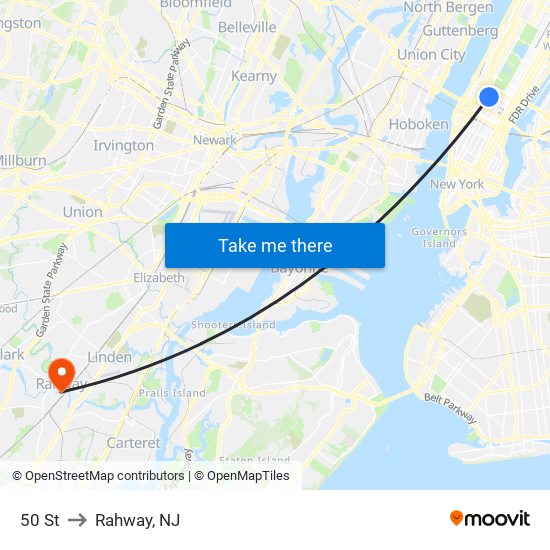 50 St to Rahway, NJ map