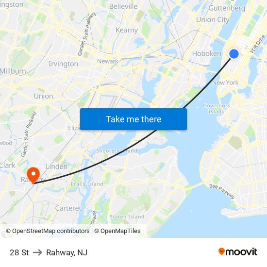 28 St to Rahway, NJ map