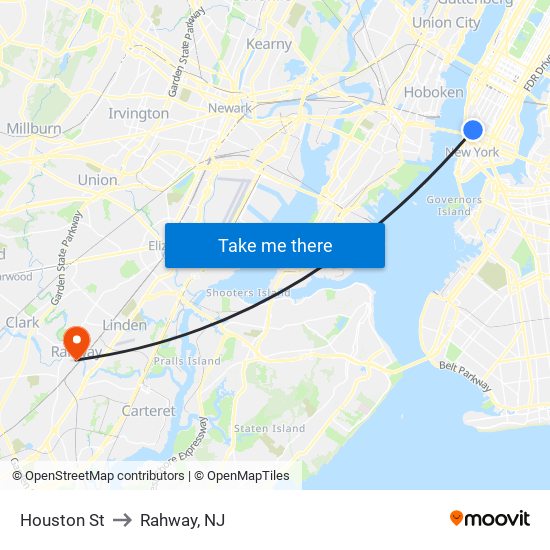 Houston St to Rahway, NJ map