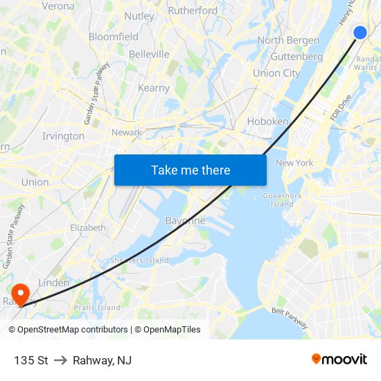 135 St to Rahway, NJ map