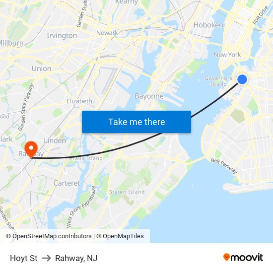 Hoyt St to Rahway, NJ map