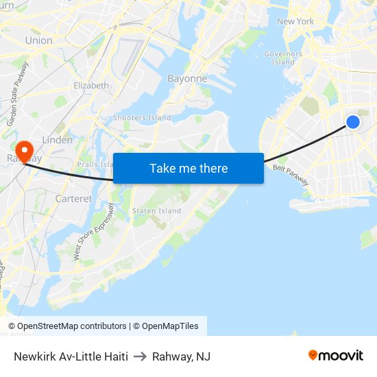 Newkirk Av-Little Haiti to Rahway, NJ map