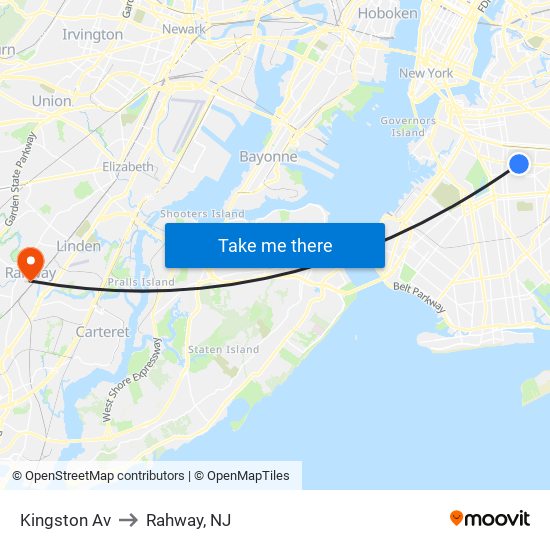 Kingston Av to Rahway, NJ map