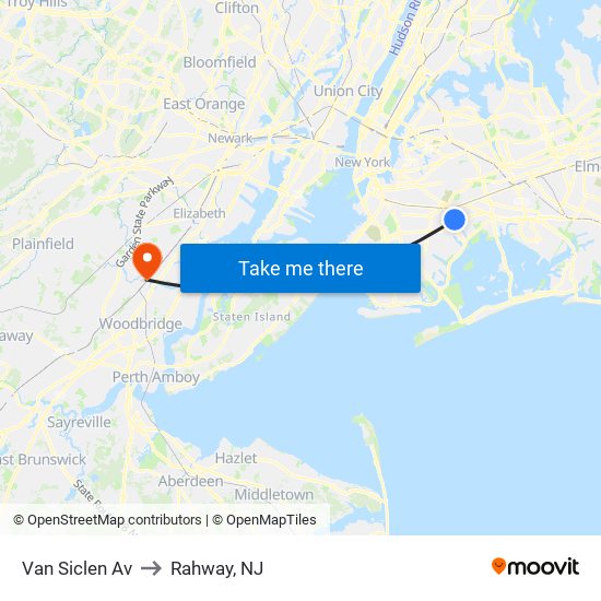 Van Siclen Av to Rahway, NJ map