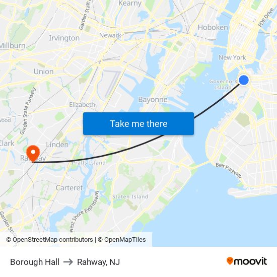 Borough Hall to Rahway, NJ map