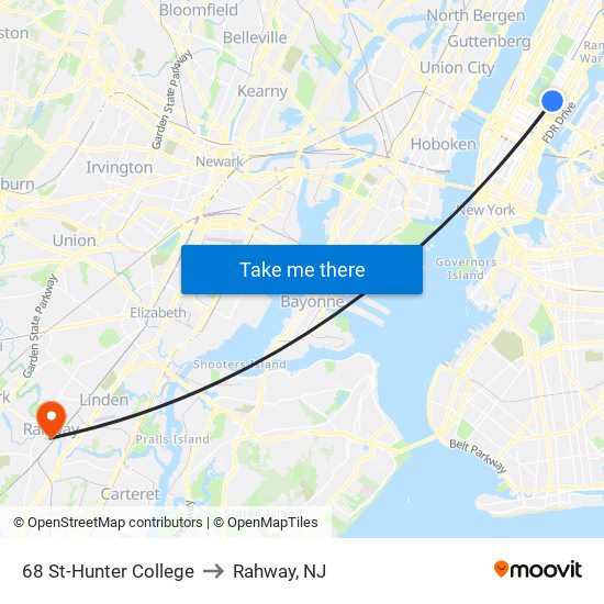 68 St-Hunter College to Rahway, NJ map