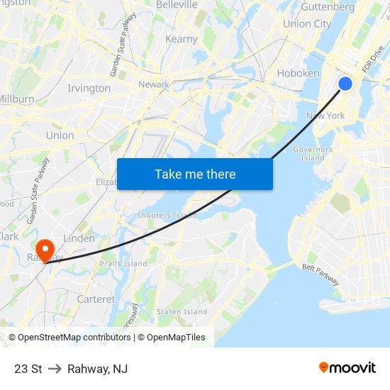 23 St to Rahway, NJ map