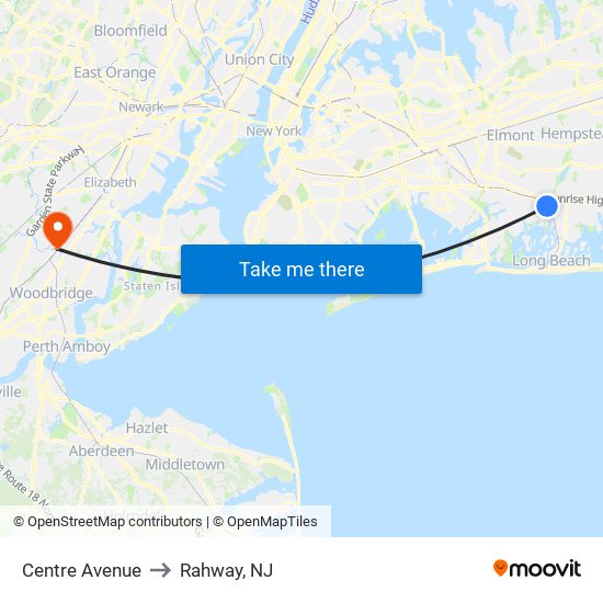 Centre Avenue to Rahway, NJ map