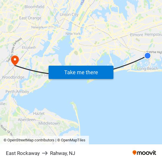 East Rockaway to Rahway, NJ map