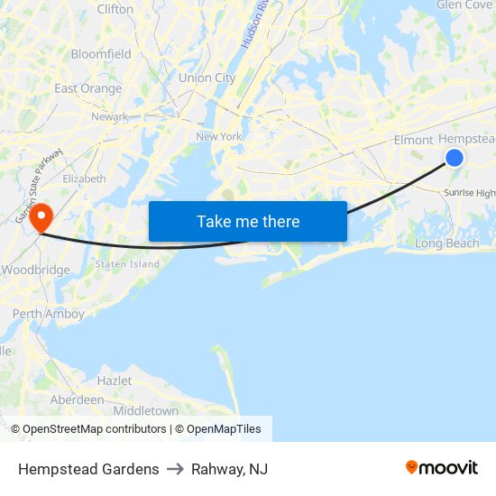 Hempstead Gardens to Rahway, NJ map