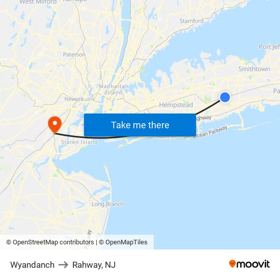Wyandanch to Rahway, NJ map