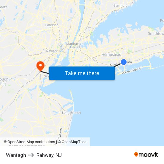 Wantagh to Rahway, NJ map