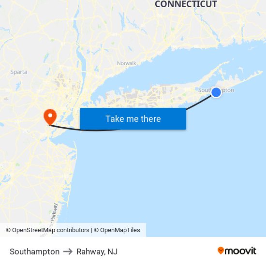 Southampton to Rahway, NJ map