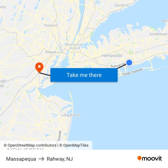 Massapequa to Rahway, NJ map