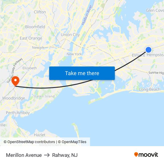 Merillon Avenue to Rahway, NJ map