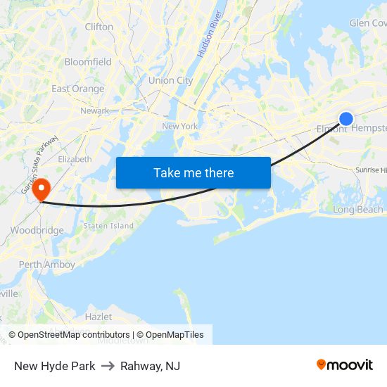 New Hyde Park to Rahway, NJ map