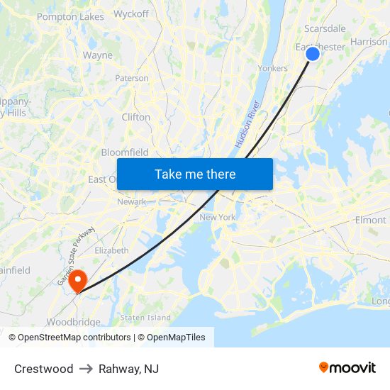 Crestwood to Rahway, NJ map