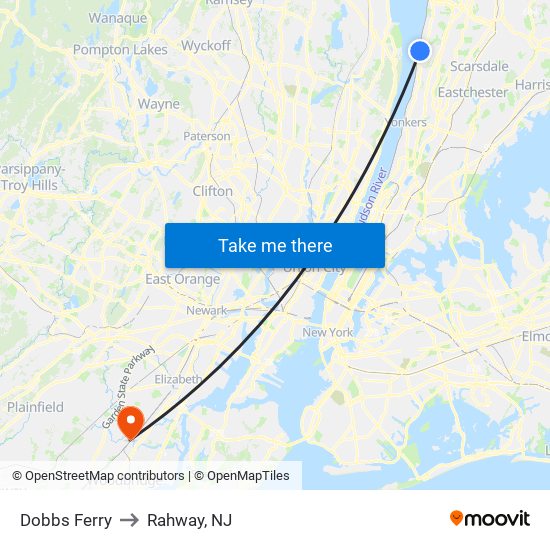 Dobbs Ferry to Rahway, NJ map