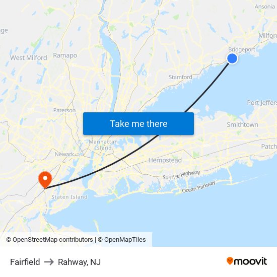 Fairfield to Rahway, NJ map