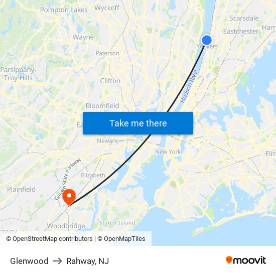 Glenwood to Rahway, NJ map