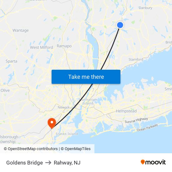 Goldens Bridge to Rahway, NJ map