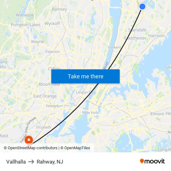 Vallhalla to Rahway, NJ map