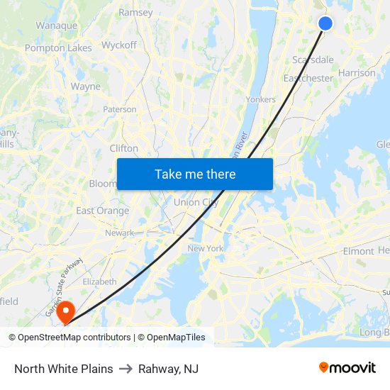 North White Plains to Rahway, NJ map