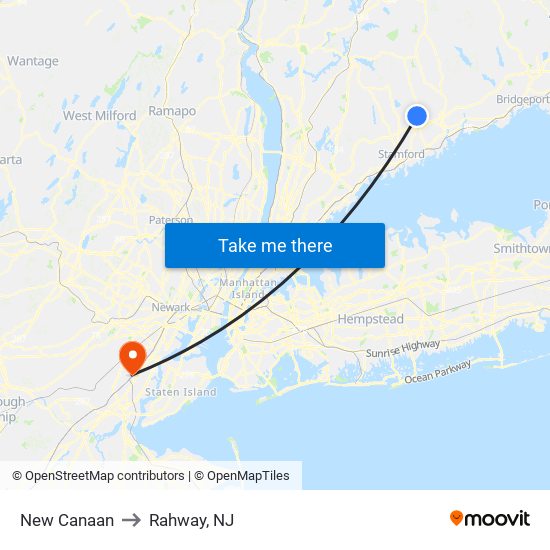 New Canaan to Rahway, NJ map