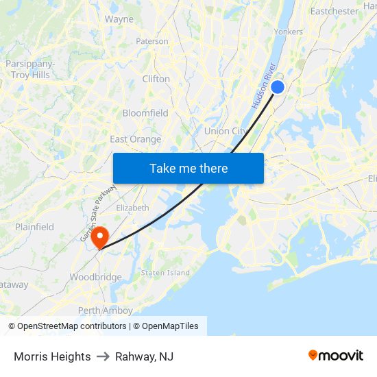 Morris Heights to Rahway, NJ map