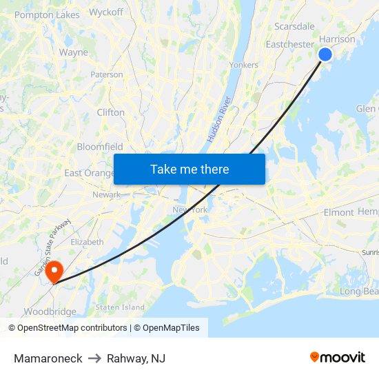 Mamaroneck to Rahway, NJ map