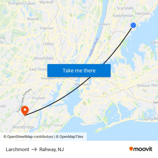 Larchmont to Rahway, NJ map