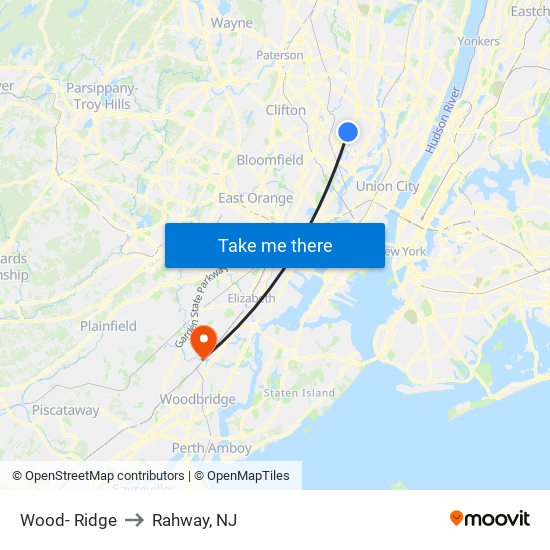 Wood- Ridge to Rahway, NJ map