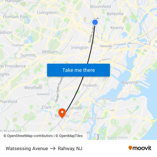 Watsessing Avenue to Rahway, NJ map