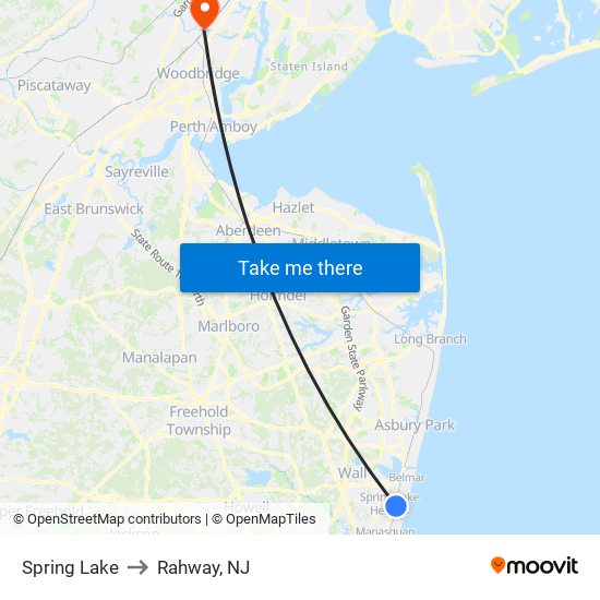 Spring Lake to Rahway, NJ map