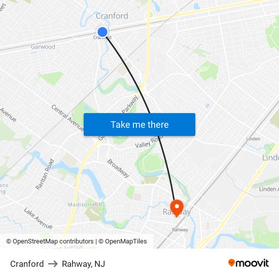 Cranford to Rahway, NJ map